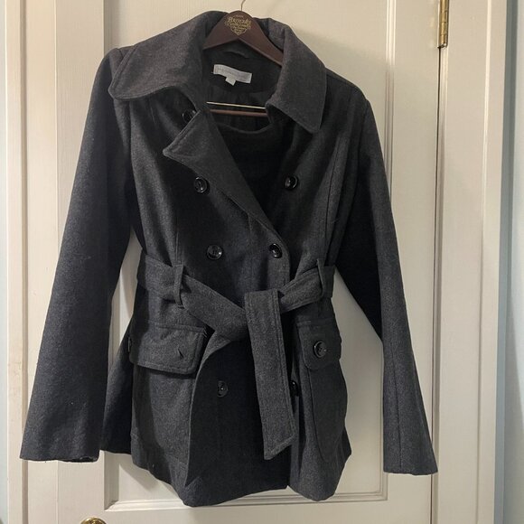 New York & Company Jackets & Blazers - NEW York & Company Pea coat Gray Size Medium Belted and Double Breasted